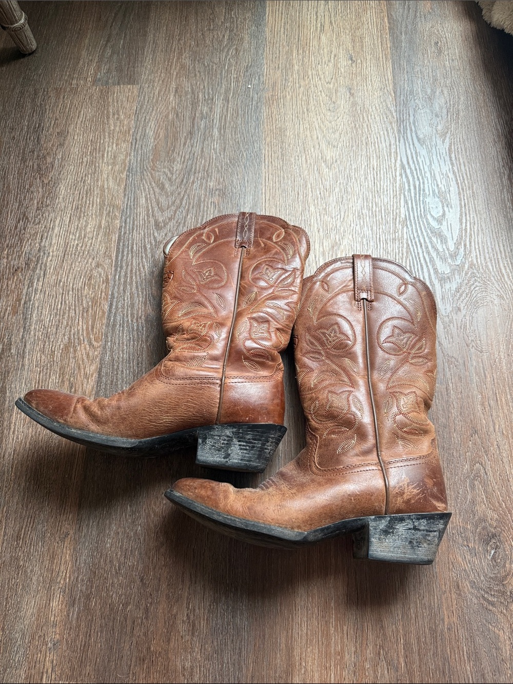 Ariat Brown Leather Western Embroidered Heeled Boots